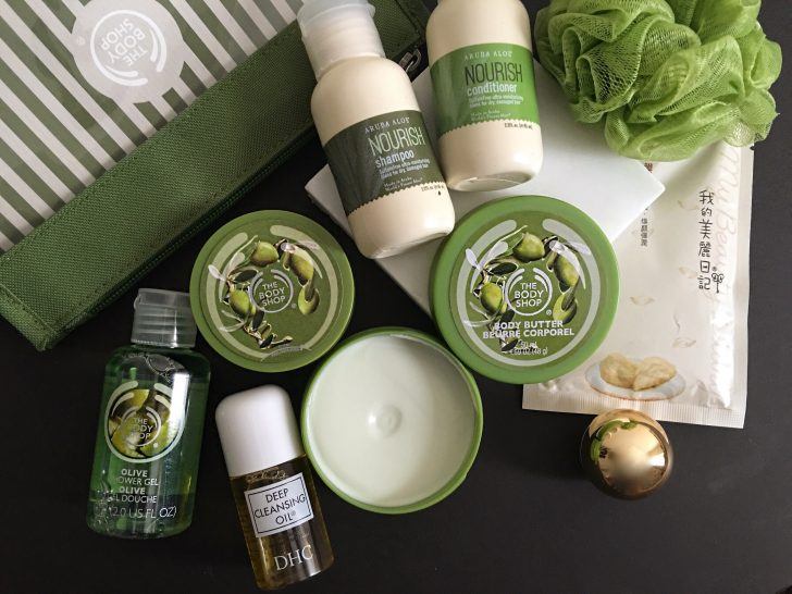 carry on beauty essentials from the body shop and aruba aloe