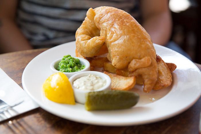 fish and chips lunch uk england food fried cod mashed peas