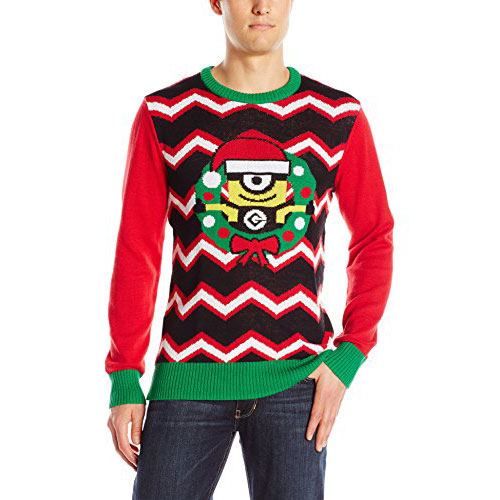 Mens Ugly Christmas Sweater with Minions