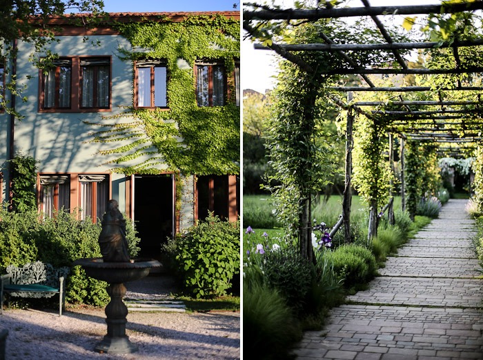 europe travel architecture bauer palladio exterior garden courtyard door ivy bush shrub green canopy fountain