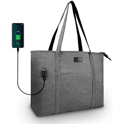 Design Ladies Computer Shoulder Bags Kamlui Laptop Bag for Women 13-14 Inch Multi Pocket PU Leather Laptop Tote Bag Black 