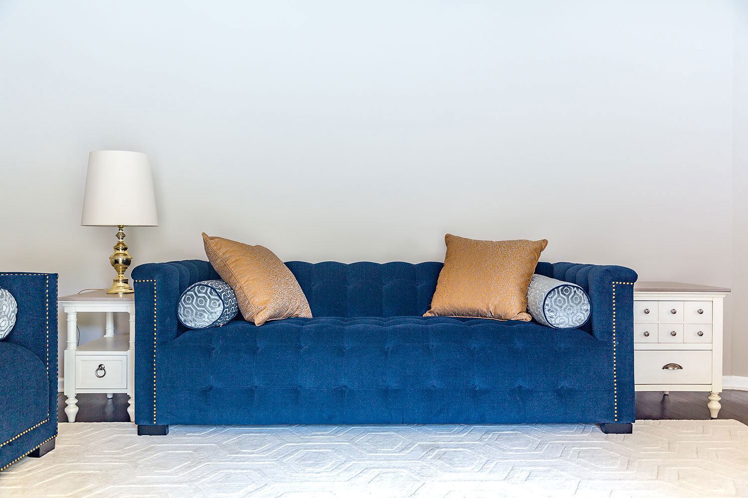 blue velvet sofa