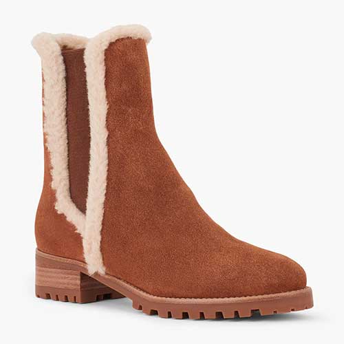 brown shearling chelsea boots