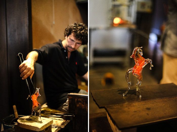 europe italy venice venezia milano glass demonstrate showing glassblower horse vase kiln hot fire chandelier