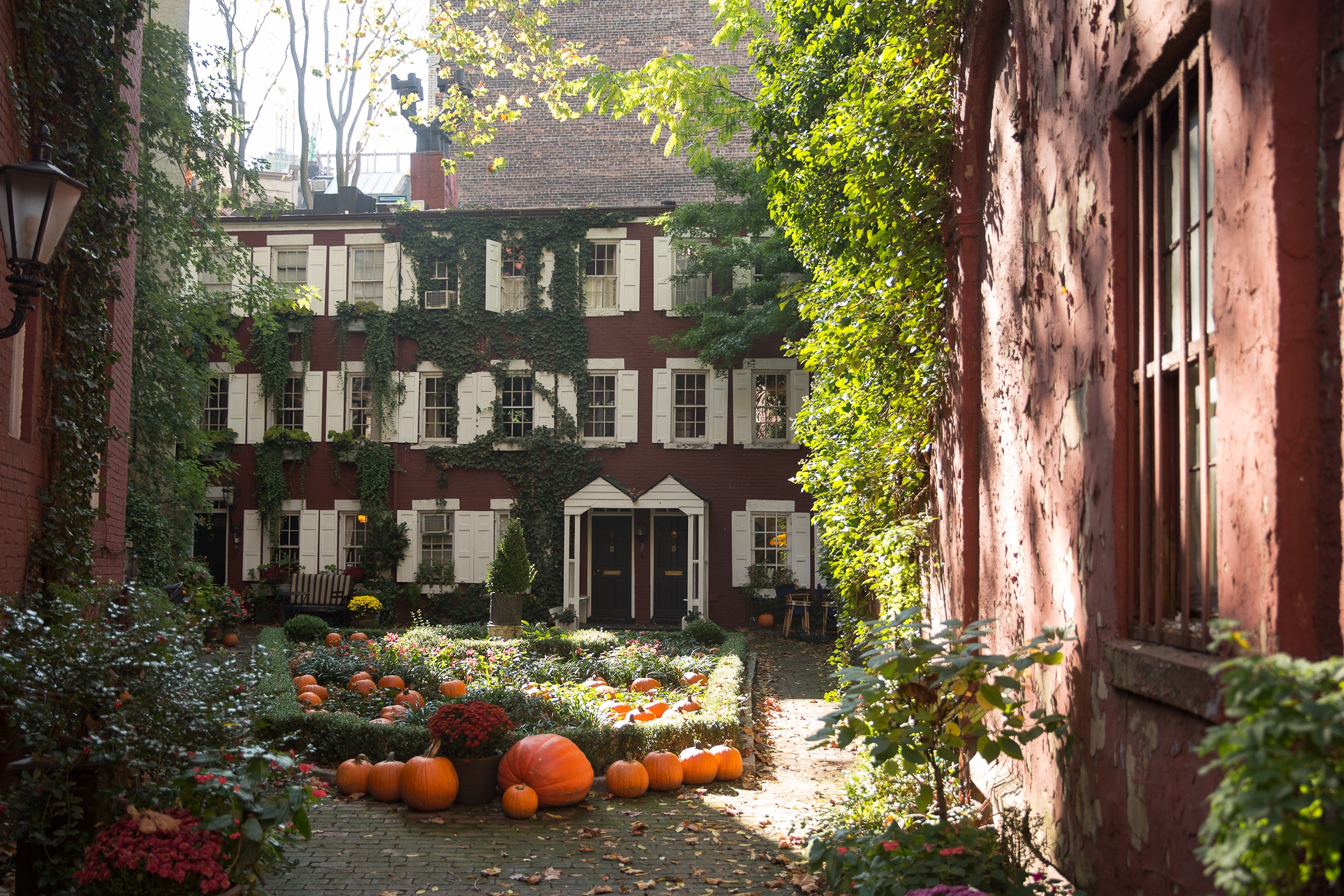 grove court street new york city nyc west village beautiful streets hidden architecture history fall pumpkins halloween shershegoes.com