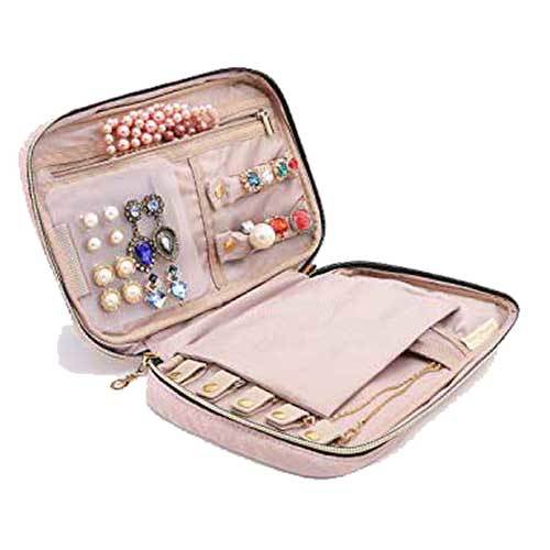 Kelendle Jewelry Organizer Bag with Zipper Women Travel Jewelry Organizer Foldable Jewelry Display Pouch Jewelry Storage Case for Necklaces Earrings Rings Bracelets Champagne 