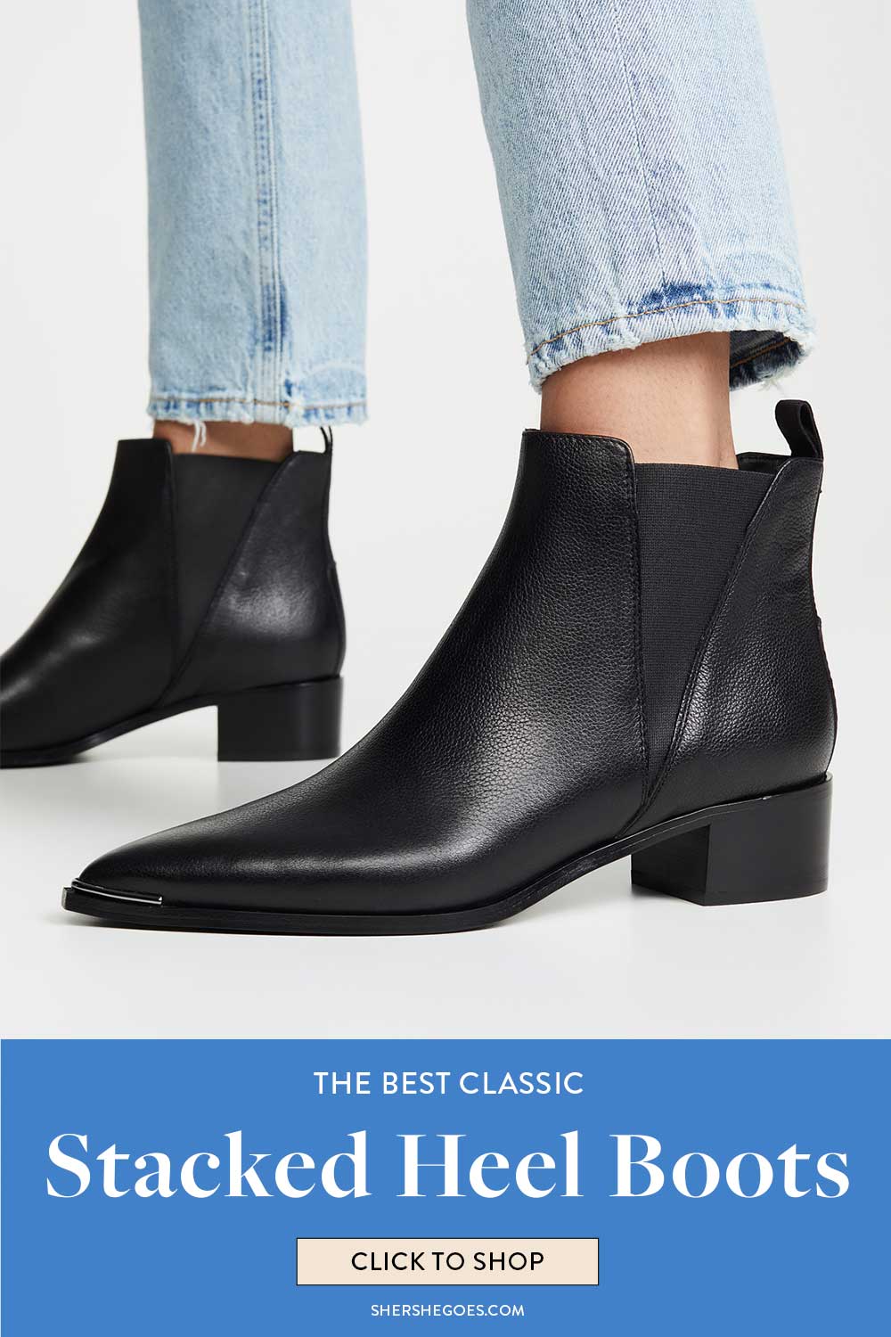 black stacked heel booties