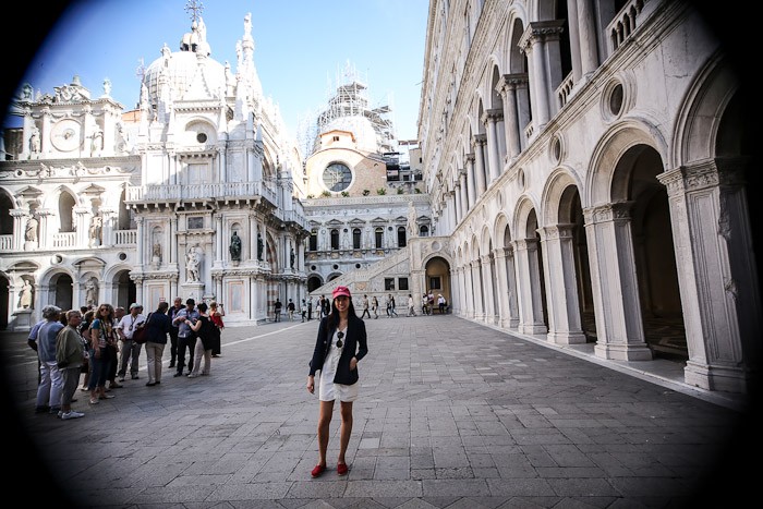 venezia europe travel hotel entryway columns basilica light pink marble doge palace