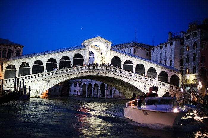 europe italy travel lagoon sea ocean water lights rialto bridge sunset night lights