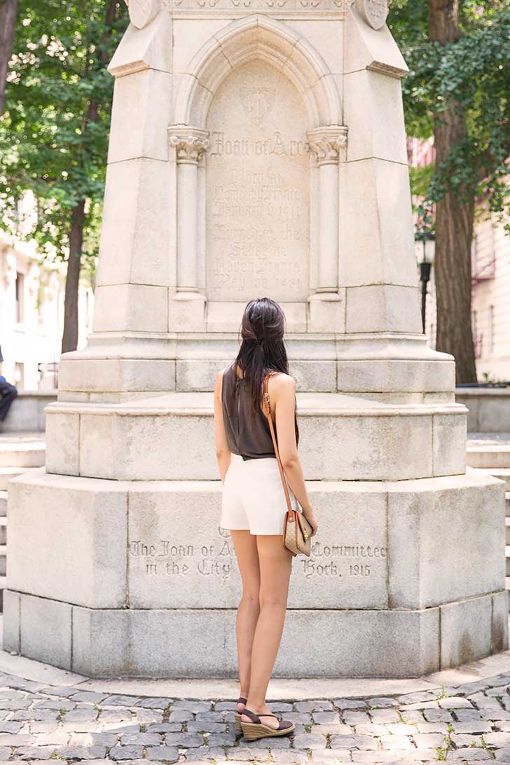 vintage celine bag white shorts open back tank summer outfit