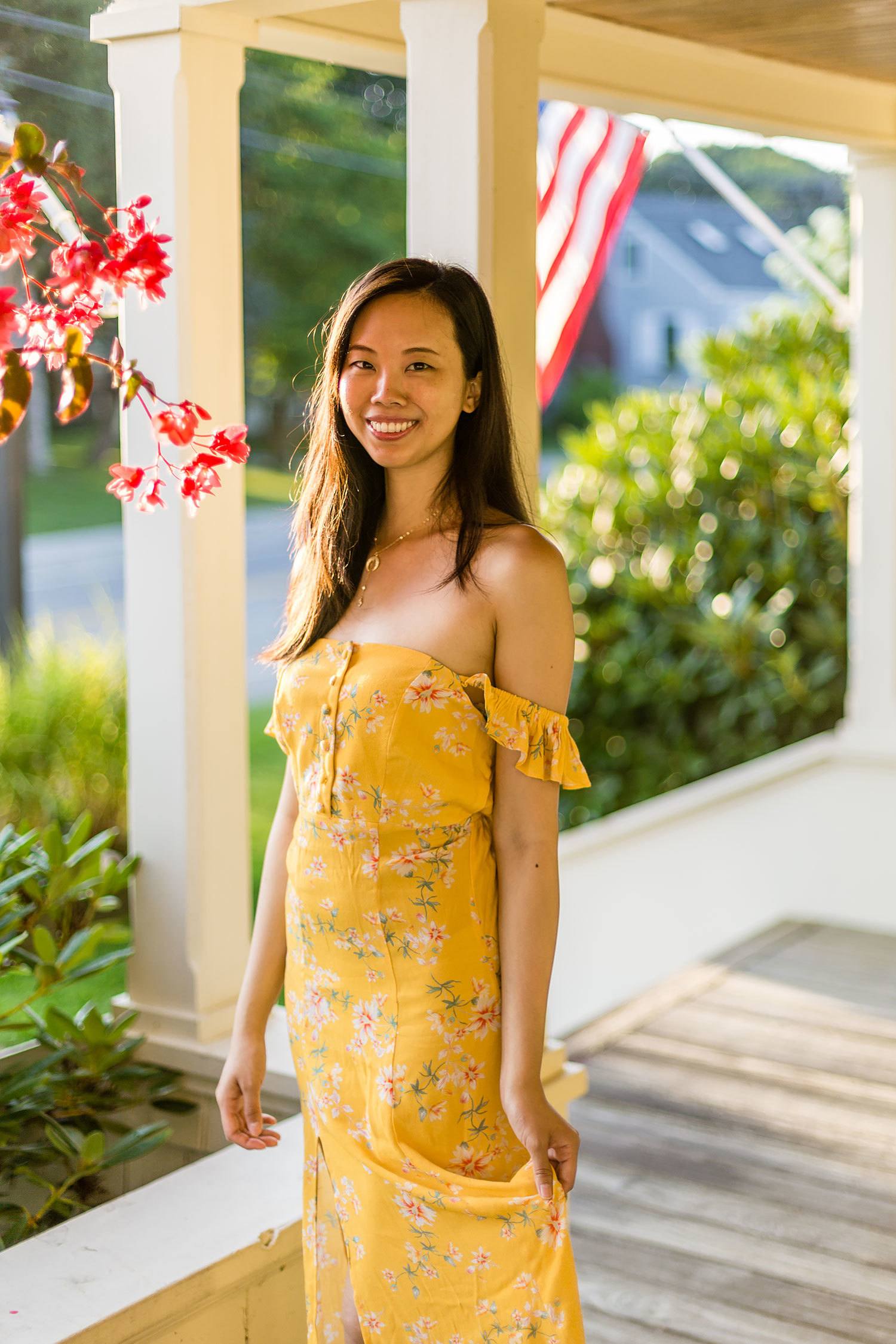 yellow off the shoulder dress